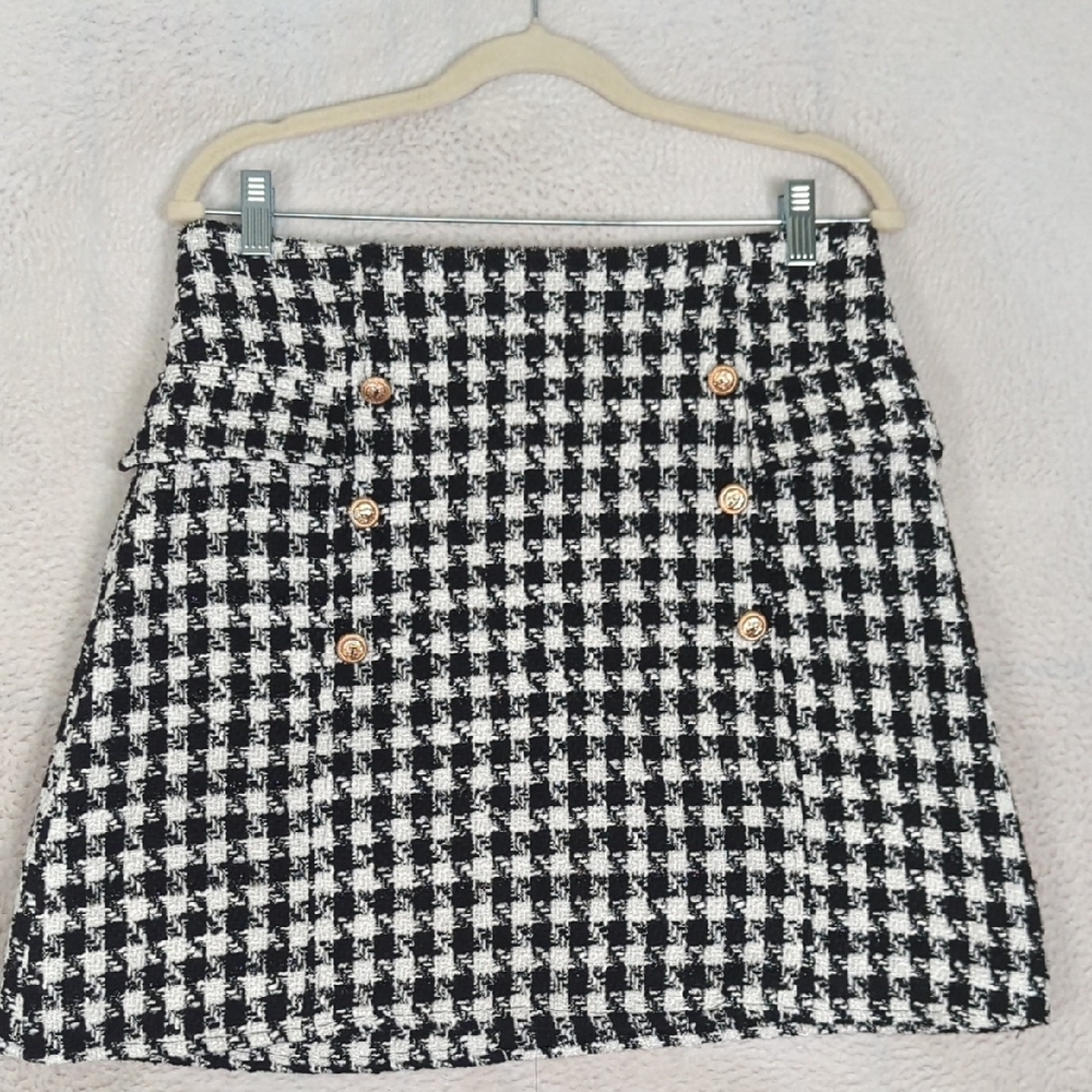 Mi Ami Junior's Black & White Houndstooth Sailor Mini Skirt Size L‎